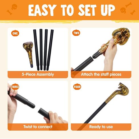 Spooktacular Creations Halloween Snake Staff Walking Cane, Egyptian Walking Stick Accessory, Pimp Cane Prop for Halloween Party Pretend Play Costume, Halloween Dress Up in Saudi Arabia