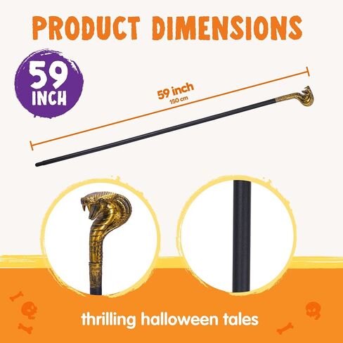 Spooktacular Creations Halloween Snake Staff Walking Cane, Egyptian Walking Stick Accessory, Pimp Cane Prop for Halloween Party Pretend Play Costume, Halloween Dress Up in Saudi Arabia