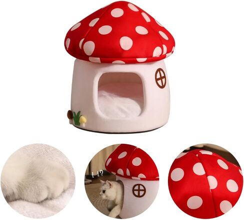 Mushroom Shape Cat House Cow Shape Cats Cave Bed Semi-Enclosed Cave-Style Warm Cat House Pet Nest for Cats Small Dogs in Saudi Arabia