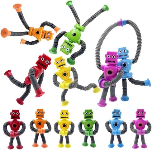 6PCS Suction Cup Robot Toy,Toys for Kids with Autism,Autism Sensory Products,Suction Cup Toy,pop Tubes Robots Stress and Anxiety Relief for Kids 3 4 5 6 7,Christmas Easter Gifts for Girls and Boys in Saudi Arabia