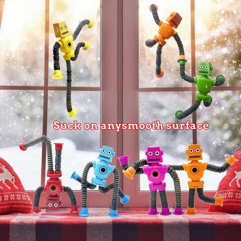 6PCS Suction Cup Robot Toy,Toys for Kids with Autism,Autism Sensory Products,Suction Cup Toy,pop Tubes Robots Stress and Anxiety Relief for Kids 3 4 5 6 7,Christmas Easter Gifts for Girls and Boys in Saudi Arabia