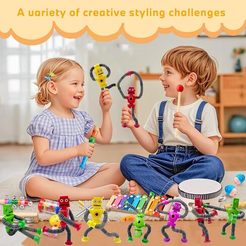 6PCS Suction Cup Robot Toy,Toys for Kids with Autism,Autism Sensory Products,Suction Cup Toy,pop Tubes Robots Stress and Anxiety Relief for Kids 3 4 5 6 7,Christmas Easter Gifts for Girls and Boys in Saudi Arabia