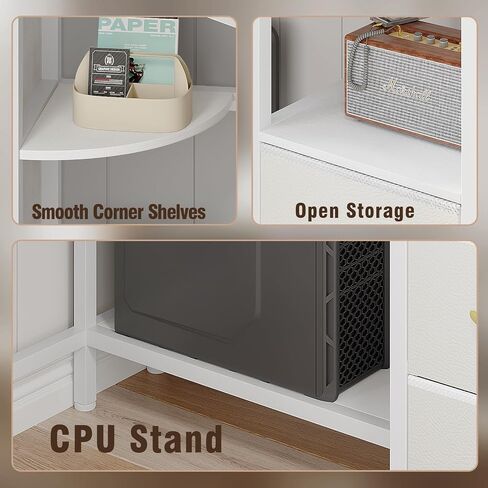 Corner Desk with 6 Drawers Shelves for Small Space Computer Desk with Power Outlets,Gaming Desk with Printer Monitor Stand Storage for Home Office Workstation Writing Table (White, 31.5) in Kuwait