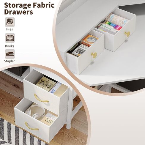 Corner Desk with 6 Drawers Shelves for Small Space Computer Desk with Power Outlets,Gaming Desk with Printer Monitor Stand Storage for Home Office Workstation Writing Table (White, 31.5) in Kuwait