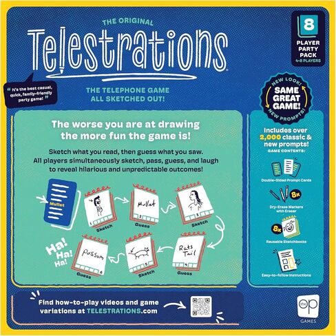 USAOLY TELESTRATIONS 8 Player Player 2nd Sedition Game ، يجب أن يكون لدى الحائز على جوائز فرحان ولا يمكن التنبؤ به لعبة الحفلات مع مظهر جديد ، ارسم ما تقرأه ثم تخمين ما رأيته ، 4-8 لاعبين in Saudi Arabia