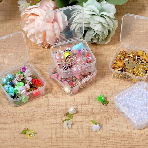 90pcs مربع منظم حبة مع غطاء مفصلي صغير متوسط ​​صناديق التخزين البلاستيكية الصافية واضحة حاويات حاويات الخرز المصغرة مربع البلاستيك لصنع المجوهرات in Kuwait