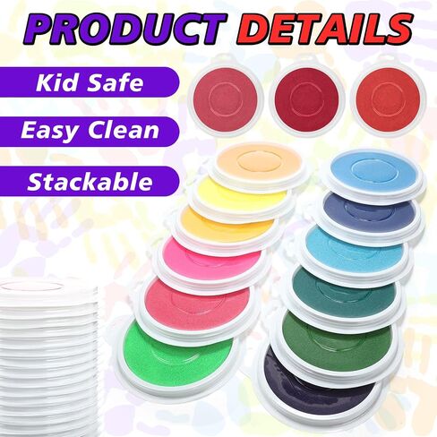 Humyoun 36 Pcs 7" Large Washable Ink Pads for Kids Handprint Fingerprint Rainbow Stamps Pad Multicolor Ink Pad Kit for Footprint Painting Rubber Stamps Card Making Kids Birthday Gifts in Saudi Arabia