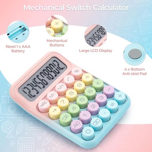 M&G Mechanical Switch Calculator, 10 Digit Basic Desk Calculator, Large LCD Display and Big Buttons, Cute Small Calculators Gift for Children Students Teacher in Saudi Arabia