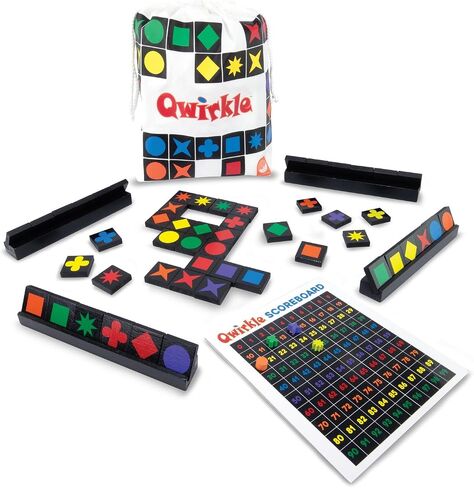 MindWare Qwirkle Gift Version - Includes 108 Wooden Tiles, Scoreboard and 4 Wooden Tile Racks in a Drawstring Bag in Saudi Arabia