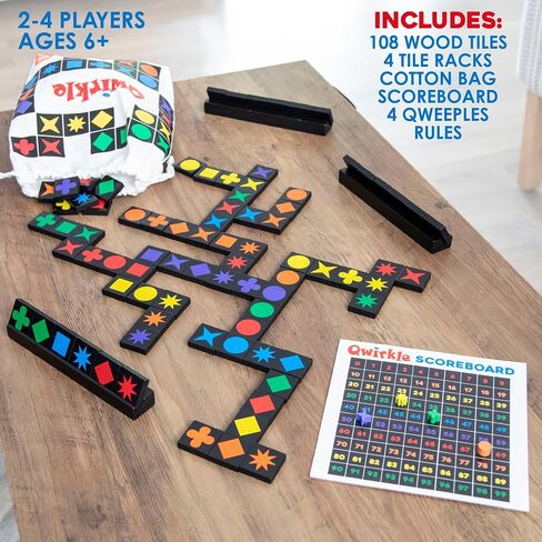 MindWare Qwirkle Gift Version - Includes 108 Wooden Tiles, Scoreboard and 4 Wooden Tile Racks in a Drawstring Bag in Saudi Arabia