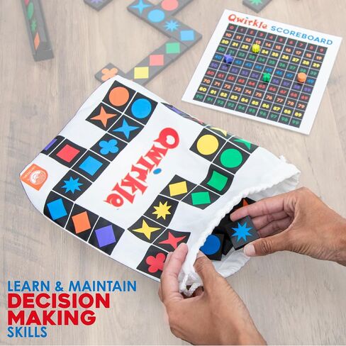 MindWare Qwirkle Gift Version - Includes 108 Wooden Tiles, Scoreboard and 4 Wooden Tile Racks in a Drawstring Bag in Saudi Arabia