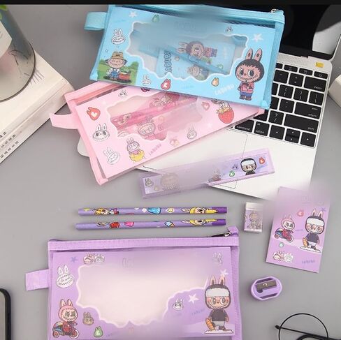 Cartuchera escolar con accesorios - set de de papelería kawaii con lápices ، regla ، bordor y sacapuntas in Kuwait