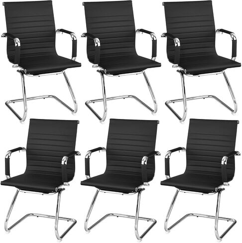 Giantex Office Reception Chairs Set with Arm, Anti-Slip Foot Pads, PU Leather Home Office Chair for Guest, Meeting, Conference, Waiting Room, Lobby, Desk Chair No Wheels (Black, 2 Pack) in Saudi Arabia