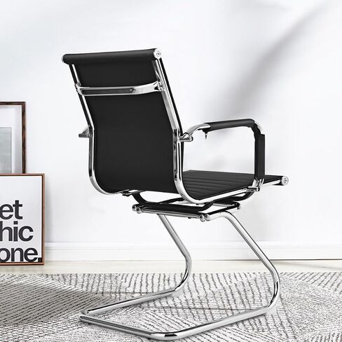 Giantex Office Reception Chairs Set with Arm, Anti-Slip Foot Pads, PU Leather Home Office Chair for Guest, Meeting, Conference, Waiting Room, Lobby, Desk Chair No Wheels (Black, 2 Pack) in Saudi Arabia