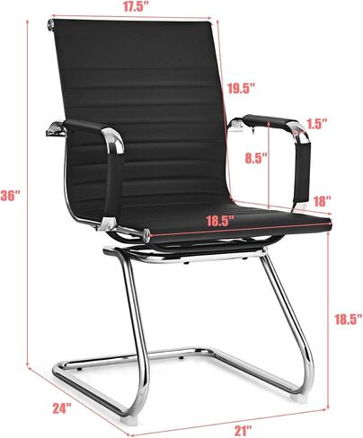 Giantex Office Reception Chairs Set with Arm, Anti-Slip Foot Pads, PU Leather Home Office Chair for Guest, Meeting, Conference, Waiting Room, Lobby, Desk Chair No Wheels (Black, 2 Pack) in Saudi Arabia