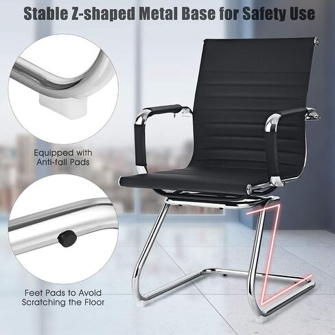 Giantex Office Reception Chairs Set with Arm, Anti-Slip Foot Pads, PU Leather Home Office Chair for Guest, Meeting, Conference, Waiting Room, Lobby, Desk Chair No Wheels (Black, 2 Pack) in Saudi Arabia