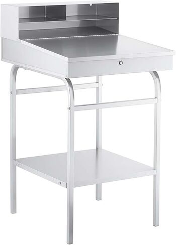 23" x 24" Stainless Steel Stationary Receiving Desk with Lock - Slanted Work Surface, Storage Shelf - Secure Freestanding Shop Desk for Shipping, Warehouse, Industrial, Office Use in Saudi Arabia