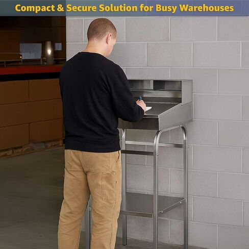 23" x 24" Stainless Steel Stationary Receiving Desk with Lock - Slanted Work Surface, Storage Shelf - Secure Freestanding Shop Desk for Shipping, Warehouse, Industrial, Office Use in Saudi Arabia
