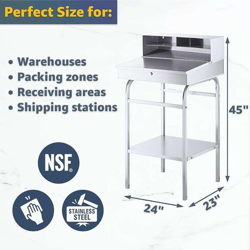 23" x 24" Stainless Steel Stationary Receiving Desk with Lock - Slanted Work Surface, Storage Shelf - Secure Freestanding Shop Desk for Shipping, Warehouse, Industrial, Office Use in Saudi Arabia