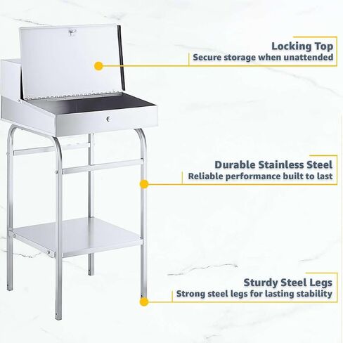 23" x 24" Stainless Steel Stationary Receiving Desk with Lock - Slanted Work Surface, Storage Shelf - Secure Freestanding Shop Desk for Shipping, Warehouse, Industrial, Office Use in Saudi Arabia