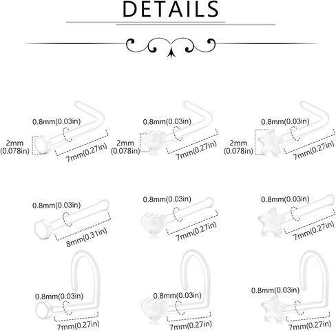 LAURITAMI 18G 20G Clear Bioflex Bone Pin Nose Ring Stud Retainer Body Jewelry Piercing Top Flat 2mm for Women Men in Kuwait