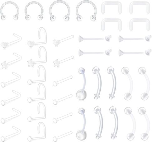 LAURITAMI 18G 20G Clear Bioflex Bone Pin Nose Ring Stud Retainer Body Jewelry Piercing Top Flat 2mm for Women Men in Kuwait