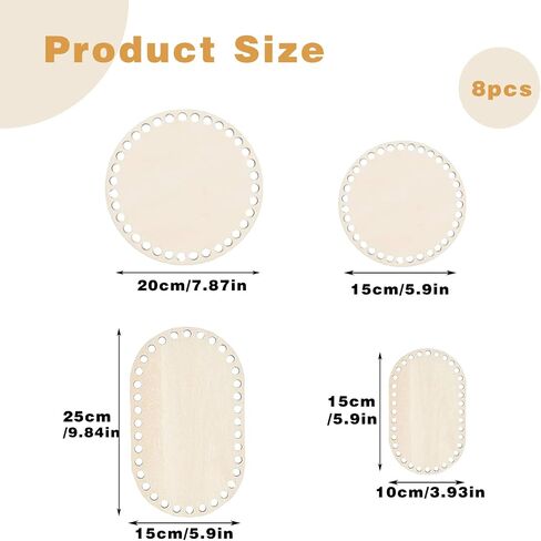 8pcs Wooden Basket Bottoms for Crocheting, Oval Wooden Basket Bottom Shapers Crochet Basket Wood Base Basket Bottom for Crochet for DIY Basket Weaving Supplies Crafts in Saudi Arabia