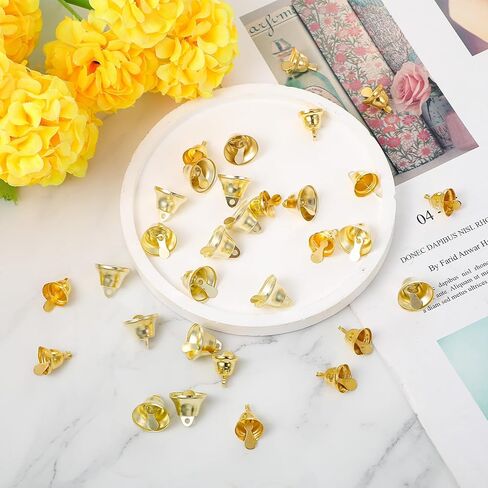 XLIUAX 100Pcs Small Bells for Crafts, Bells for Crafts Mini Gold Bell Vintage Bell Wind Chimes Ornaments for Garden Retro Iron Doorbell for Home Making Favor Wreath Bracelet Wedding Decor in Kuwait