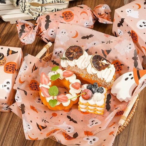 Whaline 60 Sheets Halloween Tissue Paper Cute Pumpkin Ghost Bats Gift Paper Orange Boho DIY Art Crafts Tissue لعطلة عيد ميلاد استحمام الطفل ، 13.8 × 19.7 بوصة in Kuwait