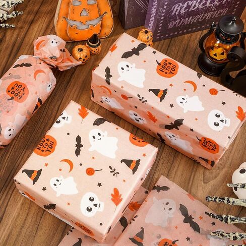 Whaline 60 Sheets Halloween Tissue Paper Cute Pumpkin Ghost Bats Gift Paper Orange Boho DIY Art Crafts Tissue لعطلة عيد ميلاد استحمام الطفل ، 13.8 × 19.7 بوصة in Kuwait