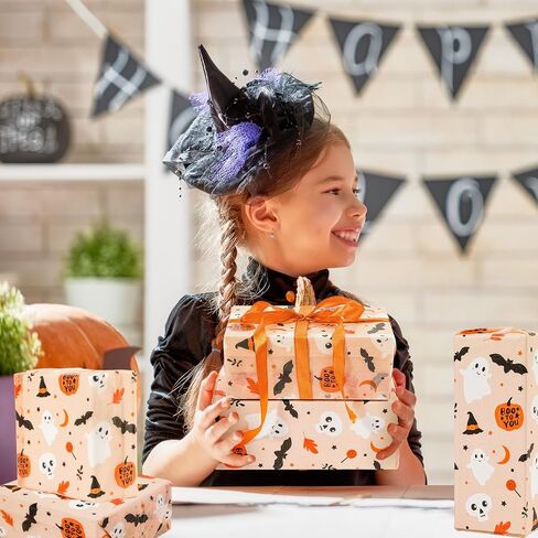 Whaline 60 Sheets Halloween Tissue Paper Cute Pumpkin Ghost Bats Gift Paper Orange Boho DIY Art Crafts Tissue لعطلة عيد ميلاد استحمام الطفل ، 13.8 × 19.7 بوصة in Kuwait