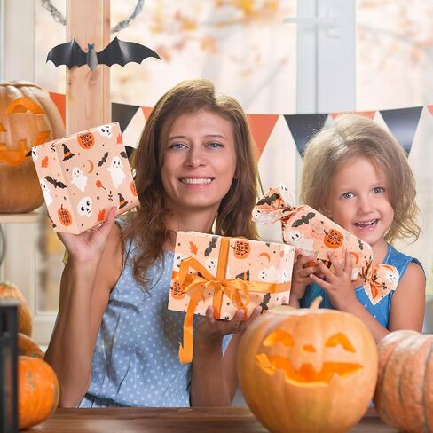 Whaline 60 Sheets Halloween Tissue Paper Cute Pumpkin Ghost Bats Gift Paper Orange Boho DIY Art Crafts Tissue لعطلة عيد ميلاد استحمام الطفل ، 13.8 × 19.7 بوصة in Kuwait