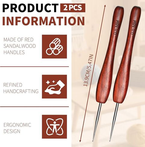 QMNNMA 0.5 mm Crochet Hook, Ergonomic Hand-Polished Wooden Handle Crochet Hook for Arthritic Hands, Available in 0.5 mm- 3 mm for Beginners, and Crocheting Yarn（2Pcs） in Kuwait