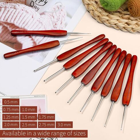 QMNNMA 0.5 mm Crochet Hook, Ergonomic Hand-Polished Wooden Handle Crochet Hook for Arthritic Hands, Available in 0.5 mm- 3 mm for Beginners, and Crocheting Yarn（2Pcs） in Kuwait