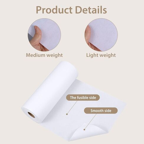 Heavy Weight 11.8 inch X 30 Yards White Iron-On Non-Woven Fusible Interfacing, Single-Sided Polyester Fabric for DIY Craft Supplies, Quilting, Sewing, Shirt Plackets, Dresses, Collars, Cuffs (100g/㎡) in Kuwait