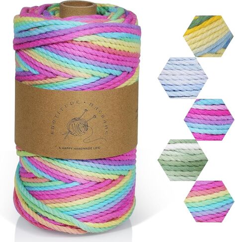Macrame Cord 3mmx100yd 100 ٪ Cotton Ombre Macrame Rope Cord for Plant Hanging Wall Hanging Diy Handmade Alcs Wall Hanging Dreamcatcher Christmas Crafts Knitting-Rainbow in Kuwait