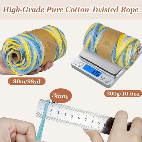 Macrame Cord 3mmx100yd 100 ٪ Cotton Ombre Macrame Rope Cord for Plant Hanging Wall Hanging Diy Handmade Alcs Wall Hanging Dreamcatcher Christmas Crafts Knitting-Rainbow in Kuwait