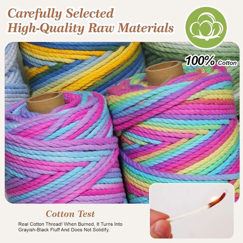 Macrame Cord 3mmx100yd 100 ٪ Cotton Ombre Macrame Rope Cord for Plant Hanging Wall Hanging Diy Handmade Alcs Wall Hanging Dreamcatcher Christmas Crafts Knitting-Rainbow in Kuwait