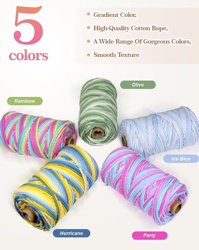 Macrame Cord 3mmx100yd 100 ٪ Cotton Ombre Macrame Rope Cord for Plant Hanging Wall Hanging Diy Handmade Alcs Wall Hanging Dreamcatcher Christmas Crafts Knitting-Rainbow in Kuwait