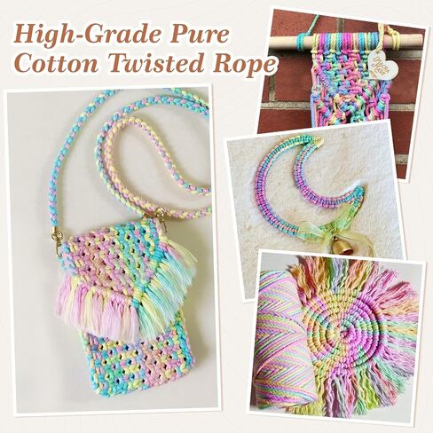 Macrame Cord 3mmx100yd 100 ٪ Cotton Ombre Macrame Rope Cord for Plant Hanging Wall Hanging Diy Handmade Alcs Wall Hanging Dreamcatcher Christmas Crafts Knitting-Rainbow in Kuwait