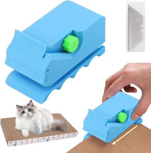 3D Printed Cat Scratcher Cutter Tool, Handheld Cardboard Craft Machine with 10 Blades, Kitten-Shaped DIY Kit for Scratching Boards & Beds(Blue,Size:4inch) in Saudi Arabia