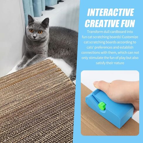 3D Printed Cat Scratcher Cutter Tool, Handheld Cardboard Craft Machine with 10 Blades, Kitten-Shaped DIY Kit for Scratching Boards & Beds(Blue,Size:4inch) in Saudi Arabia