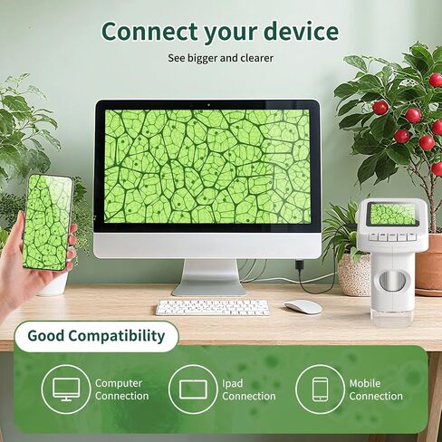 1200X Handheld Portable Microscope for Kids Digital Scope 2.0" Screen Rechargeable STEM Toy Slide Kit Pocket Science Gift for Children Ages 6-12 Students (White) in Saudi Arabia