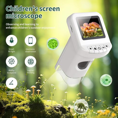 1200X Handheld Portable Microscope for Kids Digital Scope 2.0" Screen Rechargeable STEM Toy Slide Kit Pocket Science Gift for Children Ages 6-12 Students (White) in Saudi Arabia