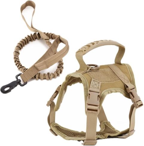 Tactical Cat Harness & Leash Set - Escape-Proof Adjustable for Walking Small Dog Vest Harness with Patches, Soft Mesh Padding and Rubber Handle for Easy Control (Khaki) in Kuwait