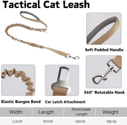 Tactical Cat Harness & Leash Set - Escape-Proof Adjustable for Walking Small Dog Vest Harness with Patches, Soft Mesh Padding and Rubber Handle for Easy Control (Khaki) in Kuwait
