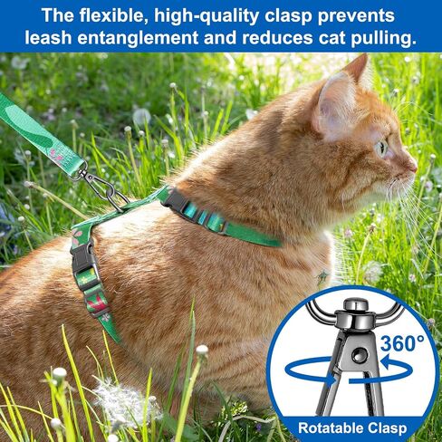 تسخير القطط ومقود مع طوق مطابق-Escape Proof Harness على طراز H للقطط ، قابلة للتعديل وخفيفة الوزن ، طباعة أوراق هاواي الاستوائية ، وارتداء سهلة للمشي والتدريب في الهواء الطلق in Kuwait