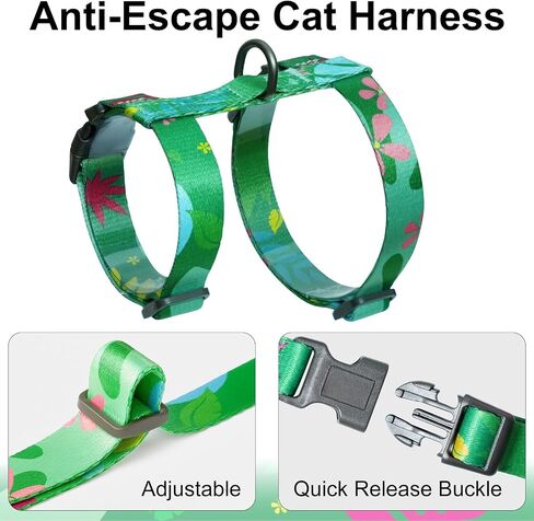 تسخير القطط ومقود مع طوق مطابق-Escape Proof Harness على طراز H للقطط ، قابلة للتعديل وخفيفة الوزن ، طباعة أوراق هاواي الاستوائية ، وارتداء سهلة للمشي والتدريب في الهواء الطلق in Kuwait