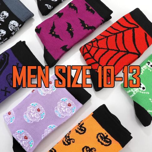 Jiuguva 8 Pairs Mens Halloween Socks Novelty Fun Holiday Ghost Skeleton Bats Spider Web Printed Crew Socks for Men Women in Saudi Arabia