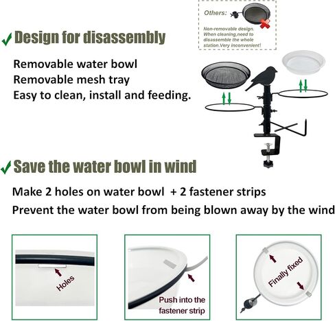 Deck Railing Bird Feeder for Balcony with Platform Metal Mesh Tray,2 Bird Bath Water Bowls and Fruit Station,Deck Rail Mounted Birds Feeder for Outside Wild Birds&Squirrel in Saudi Arabia